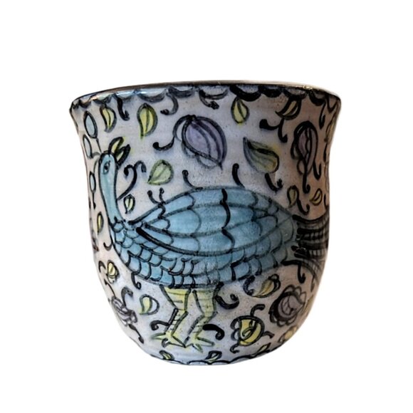 Hand Painted Studio Art Pottery Peacock 9oz Mug Cup - Picture 6 of 10